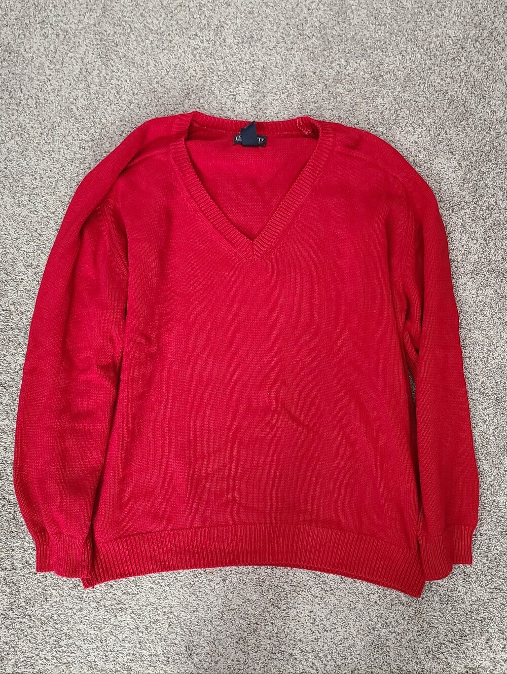 VTG Lands End Red 100% Cotton V Neck Long Sleeve Sweater Size L